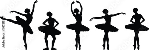 Graceful ballerina silhouette vector collection featuring professional ballet dancers in various elegant poses, classical dance movements, and artistic theater performance artistic stage icons