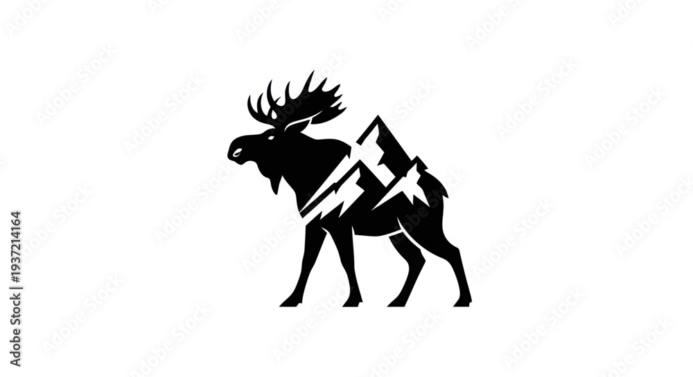 Fototapeta premium Moose silhouette with mountain peaks