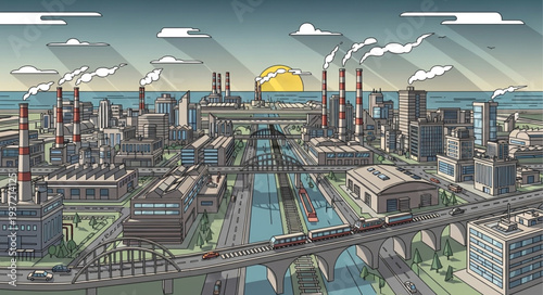 Modern City Skyline with Skyscrapers and Urban Infrastructure.