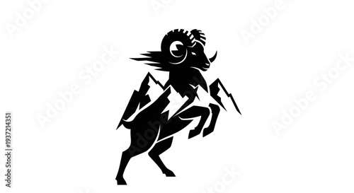 Ram silhouette with mountain graphic