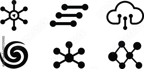 Collection of six molecular and chemical structure icons in black