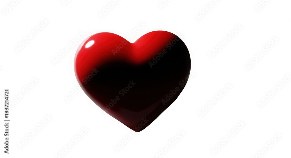Fototapeta premium Shiny red heart shape with gradient effect and reflection isolated on white background transparent background