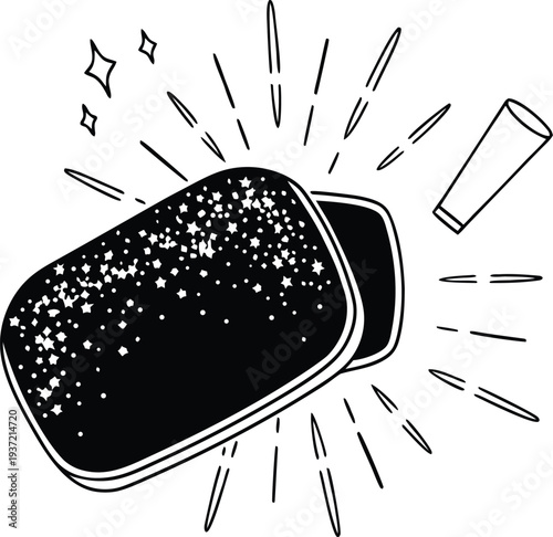 Vector illustration of black eyeshadow palette with sparkles