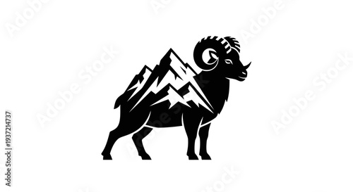 Ram silhouette with mountain peaks