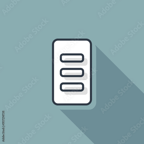 Stylized list icon with long shadow, representing organization and planning on a muted blue background.