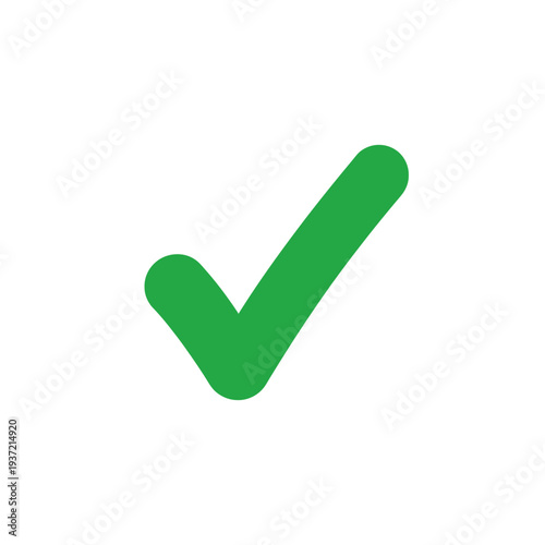A vibrant green check mark, cleanly designed and isolated on a white background, symbolizing success and approval.