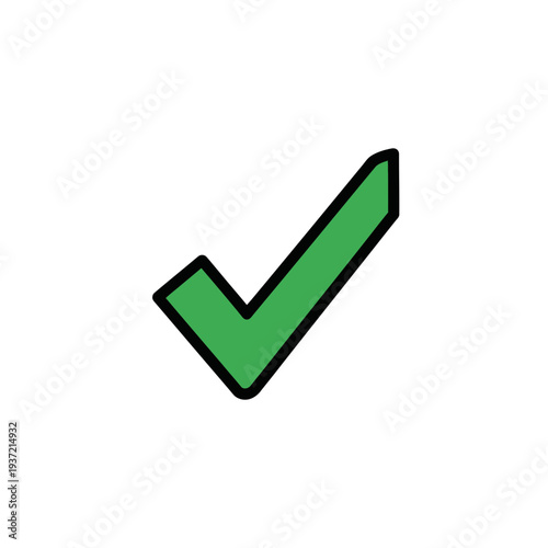 Simple green checkmark icon on white background, representing confirmation, success, and agreement.