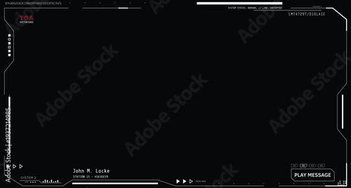 Futuristic fantasy white HUD video call or message overlay. Interface elements for sci-fi, data analysis, military or technology UI design. Monitor screen overlay UI with cyber abstract elements.