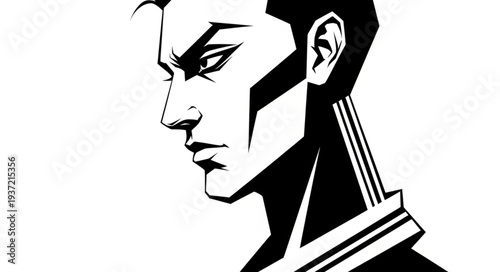 Intense profile of a determined individual, showcasing sharp features and focused gaze.