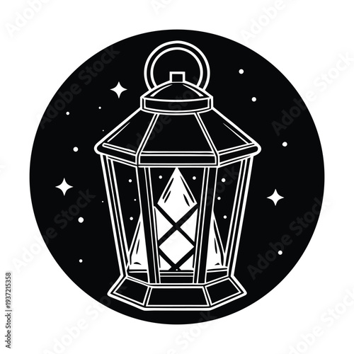 Vector lantern icon with stars on black background