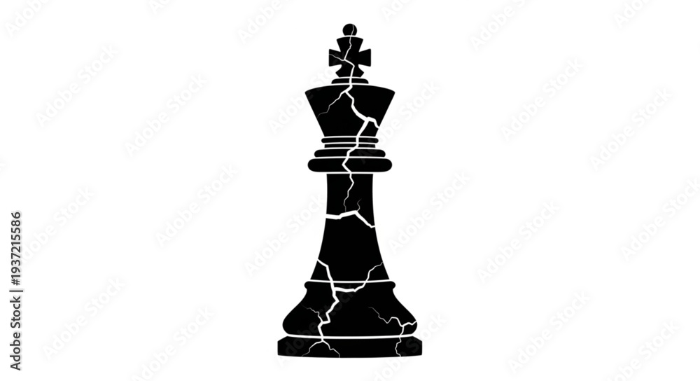 Naklejka premium Cracked Chess King - A Symbol of Strategy and Resilience.