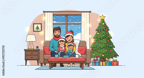 Family Christmas Celebration - Joyful Moments Around the Decorated Tree.