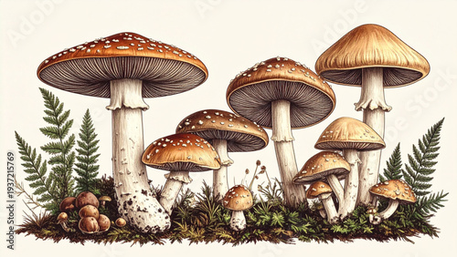 Vintage Botanical Mushroom Collection – Forest Toadstools and Wild Fungi Illustration