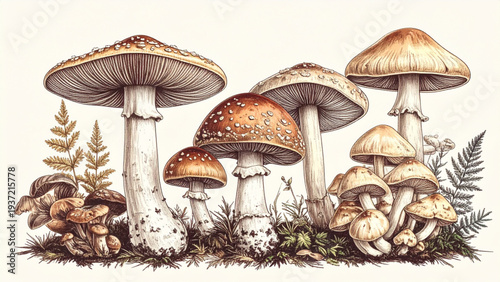 Vintage Botanical Mushroom Collection – Forest Toadstools and Wild Fungi Illustration