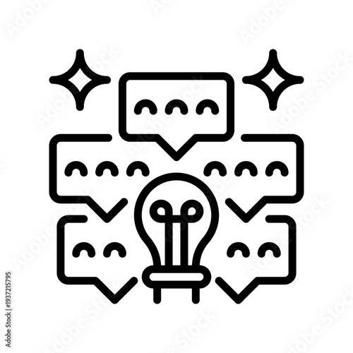 Brainstorming Line Icon, Outline Symbol for Creative Thinking, Idea Generation, Team Discussion, Mind Mapping, and Solution Concept. Vector Sign Icon.
