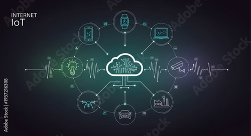 Digital Cloud Computing Network Illustration with Data Connections.