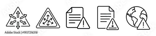 Warning signs and documents icons set