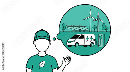 Person dreaming of green energy future with electric vehicle and renewables