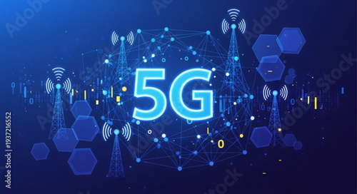 Futuristic 5G Technology Concept with Digital Network.