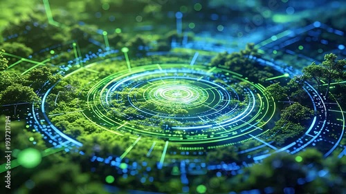 Digital forest with glowing patterns