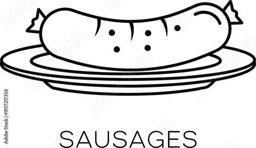 A simple line drawing of a sausage on a plate