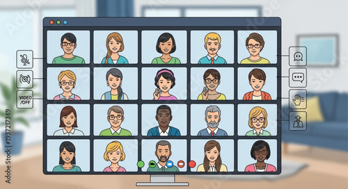Video Conference Screen Showing Multiple Participants.