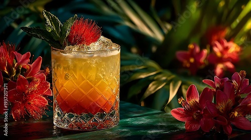 Exotic beach cocktail in tall glass illustration