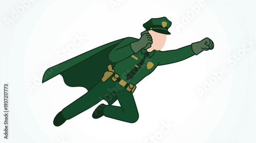Superhero police officer in green uniform flying heroically vector