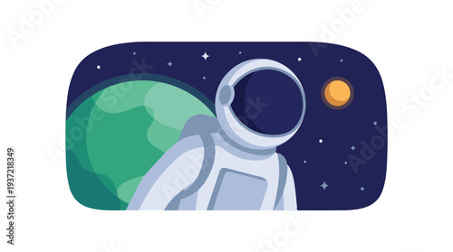 Astronaut exploring cosmic space with a planet and stars, vector illustration