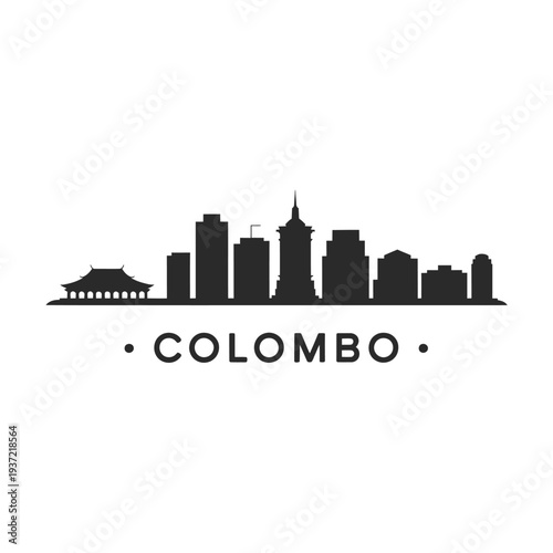 A striking black silhouette of the colombo skyline with city name