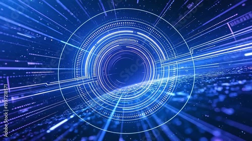 Futuristic digital tunnel with glowing lines