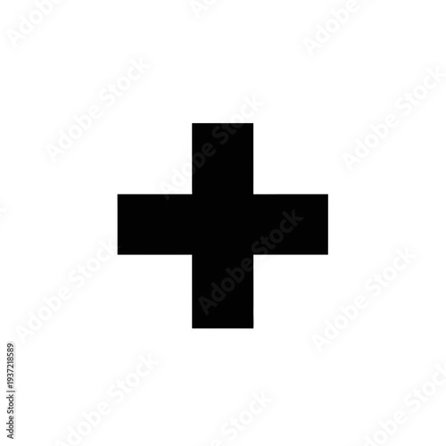 Solid black plus sign on a plain white background, a fundamental symbol for addition, health, or affirmative actions.