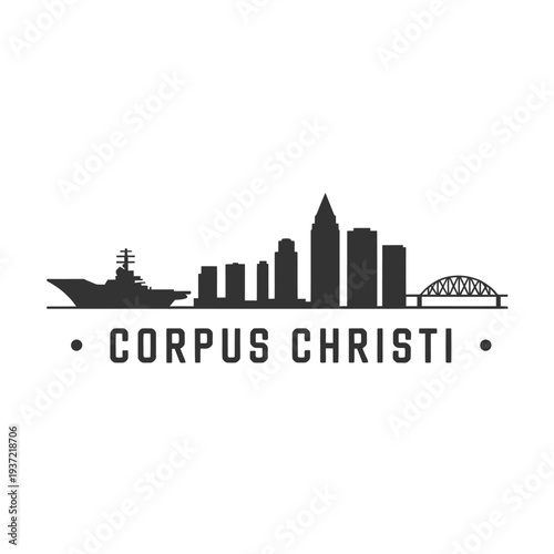 Corpus Christi skyline featuring ships and harbor bridge silhouette