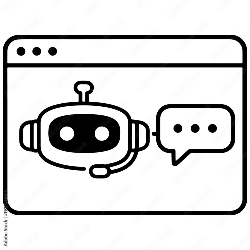 Obraz premium Chatbot AI Assistant Vector Icon on Browser Window