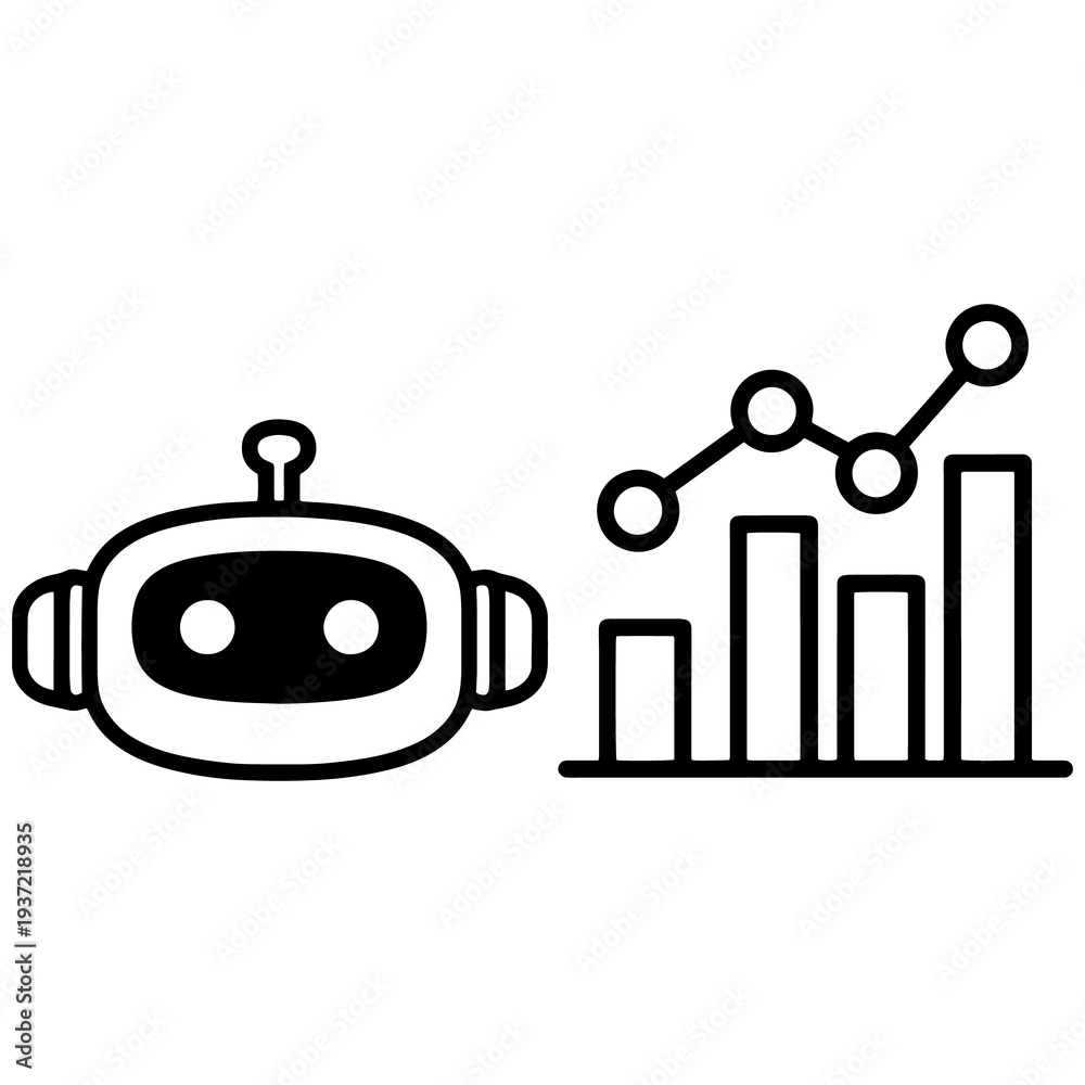 Fototapeta premium AI Robot Chatbot and Bar Chart Line Graph Vector Icon