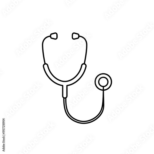Simple outline drawing of a medical stethoscope, isolated on a white background, representing healthcare and diagnosis.
