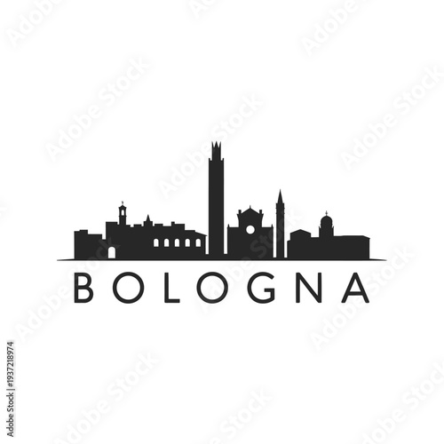 Silhouette of bologna skyline with city name typography below