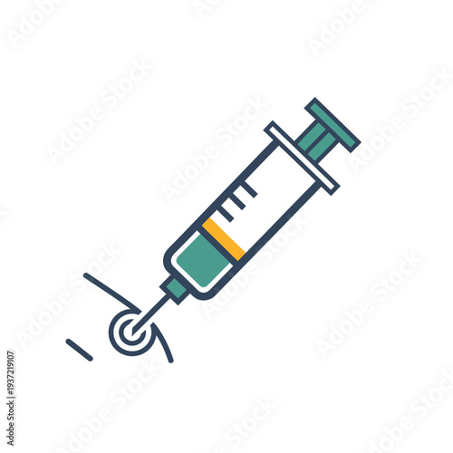 Syringe injecting into skin, medical treatment and procedure concept, flat vector illustration