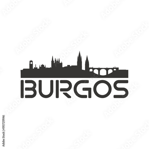 Burgos skyline silhouette with city name in bold typography