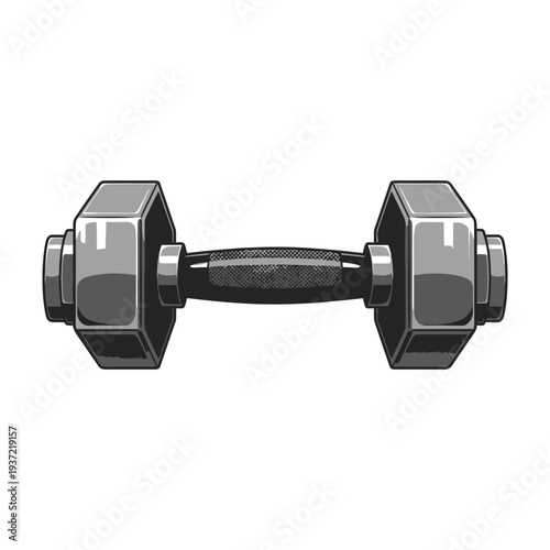 Heavy chrome dumbbell for weightlifting and fitness training, realistic illustration