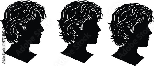 Male profile silhouette collection, young man head side view vector set, hairstyle portrait icons, human face silhouette illustration, people profile design