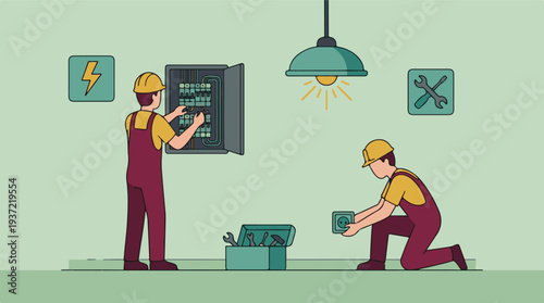 Electricians working on electrical installation and repair services