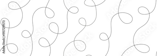 Seamless abstract loop line pattern on white background. Minimal continuous black squiggles with oval loops. Modern repeat texture.
