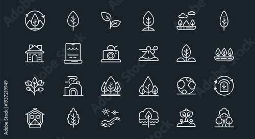 Eco friendly icons set on dark background