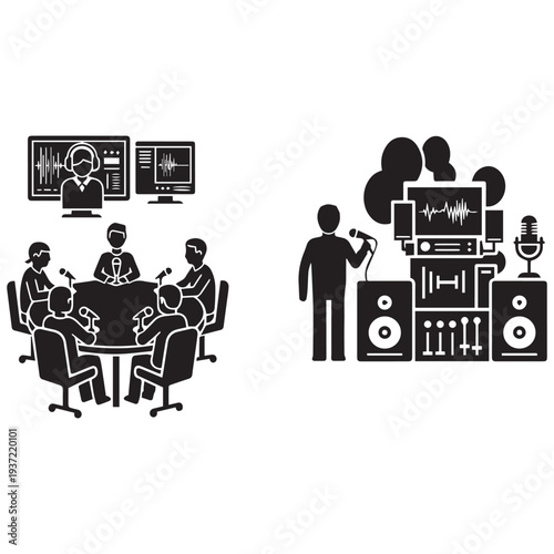 Professional audio equipment setup with microphone and computer