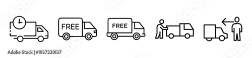 Free delivery icons with people loading trucks for fast shipping