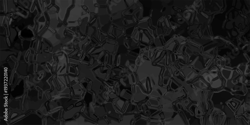 Dark Black Abstract Geometric Texture with Glossy Reflections and Sharp Edges Modern Liquid Metal Effect