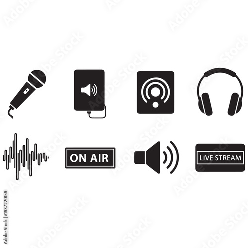 Professional podcasting setup with microphone and headphones