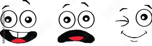 cartoon faces expressive and mouth, smiling, crying  and surprised silhouette charter face expression.