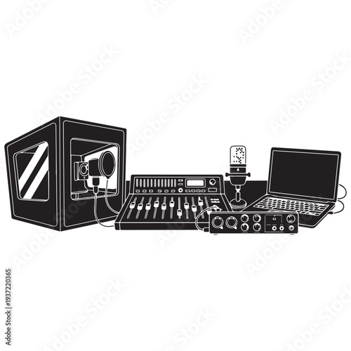 Various audio equipment icons for broadcasting and recording